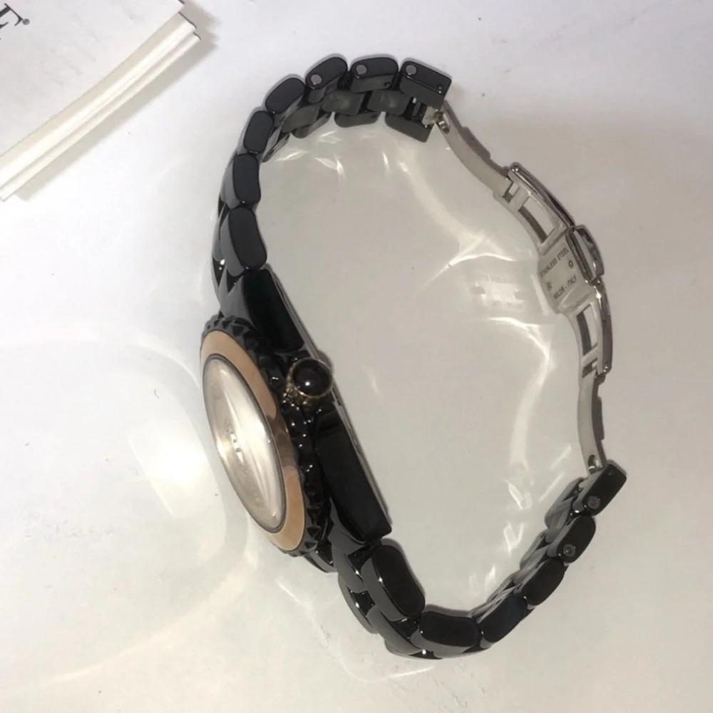 Solid Real 14K Gold Bezel 1.00CT Black Spinel Vicence Milor Italy Ceramic Watch